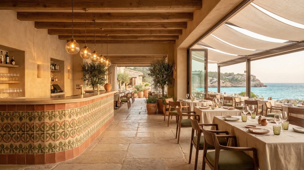 Maresol restaurant interior design by Great White - luxury Mediterranean dining in Mallorca